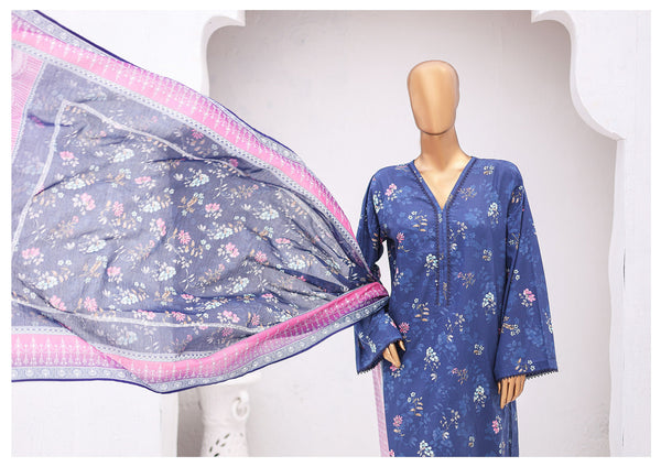 Lawn - Stitched Printed 3piece with Lace work - R.Blue