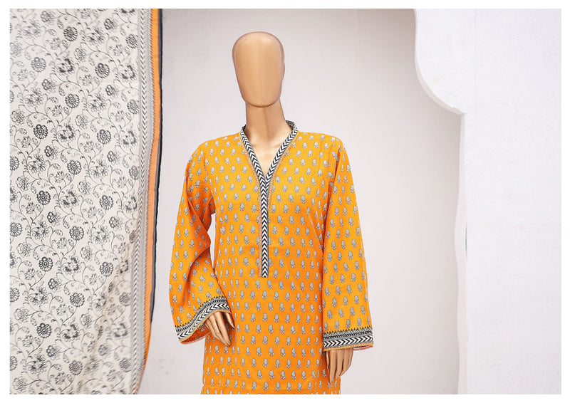 Lawn - Stitched Printed 3piece with Lace work - Yellow