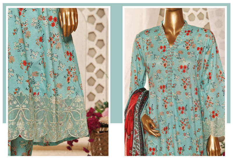 Lawn Frock Style – Stitched Embroidered 3piece with Cutwork  - Ferozi