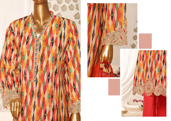 Lawn Frock Style – Stitched Embroidered 3piece with Cutwork  - Multi