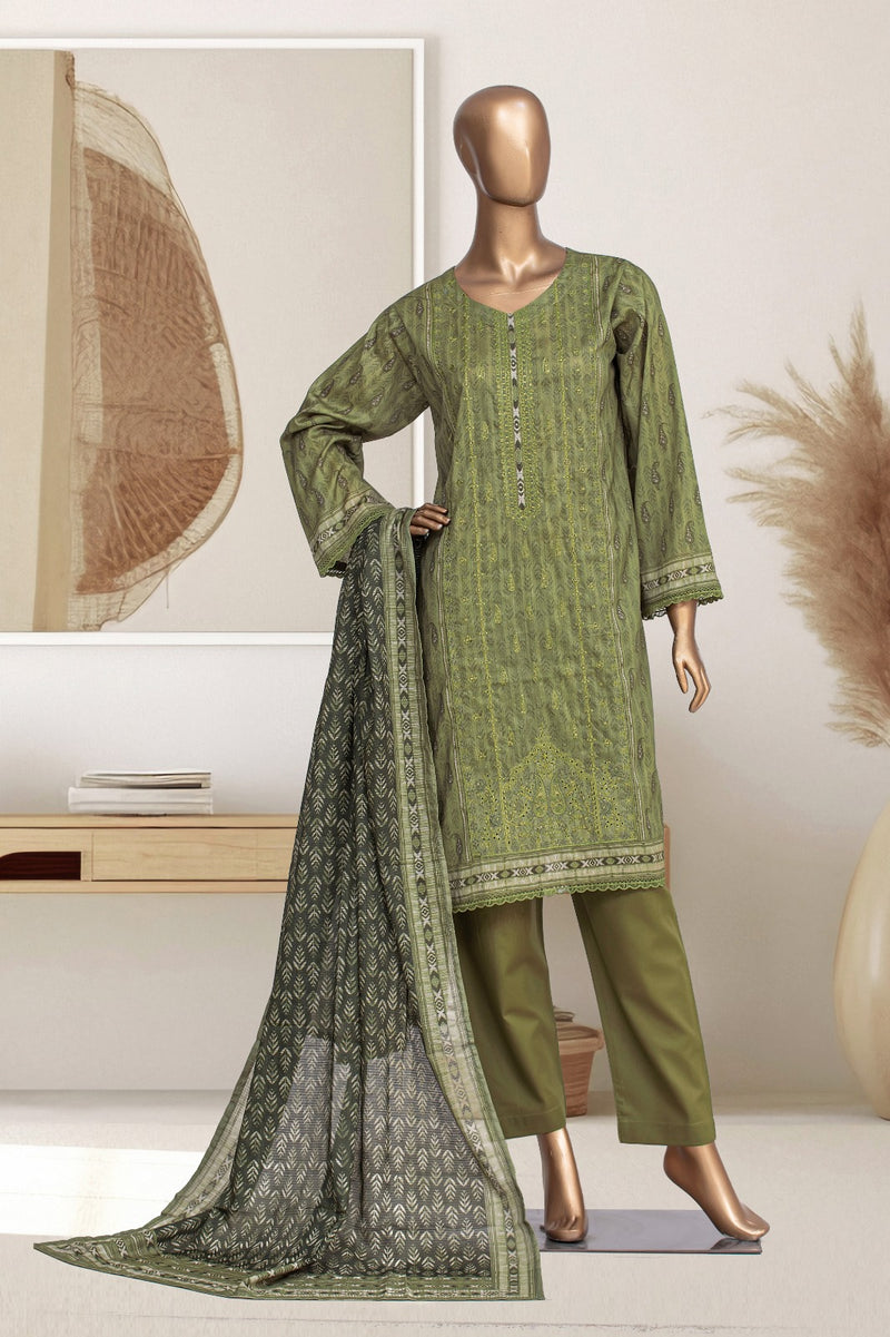 Lawn - Stitched Embroidered 3piece with Lace work - Mehndi
