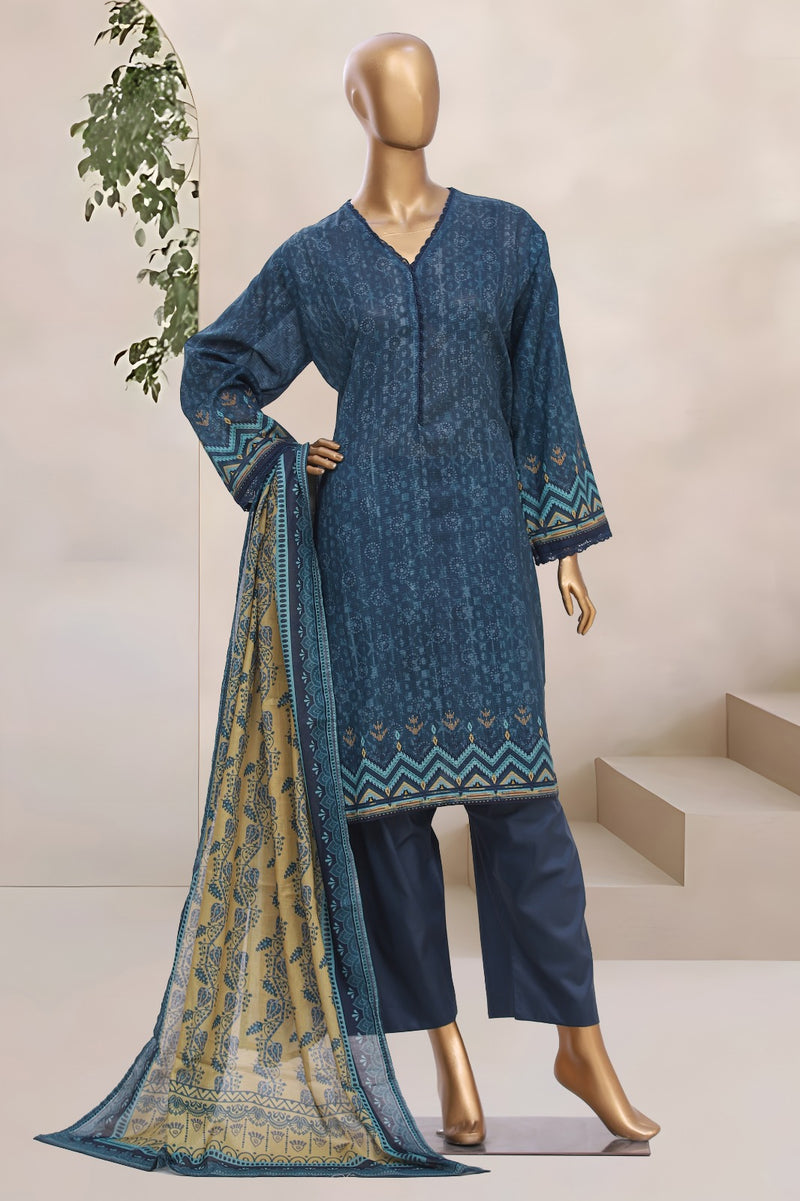 Lawn - Stitched Printed 3piece with Lace work - Teal