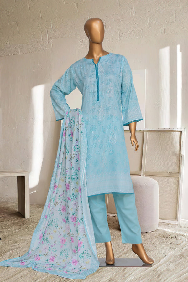 Lawn - Stitched Printed 3piece with Lace work - Ferozi