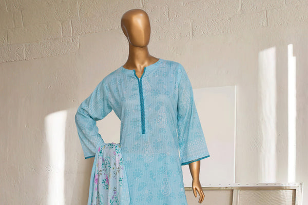 Lawn - Stitched Printed 3piece with Lace work - Ferozi