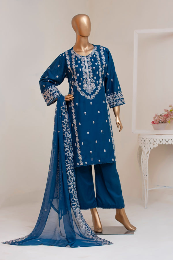 Lawn Festive - Stitched Embroidered 3piece with Embroidered Chiffon Dupatta  - Teal