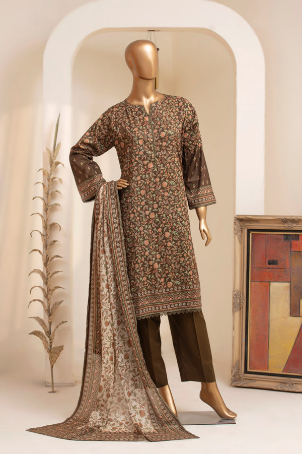 Lawn - Stitched Printed 3piece with Lace work - D.Skin