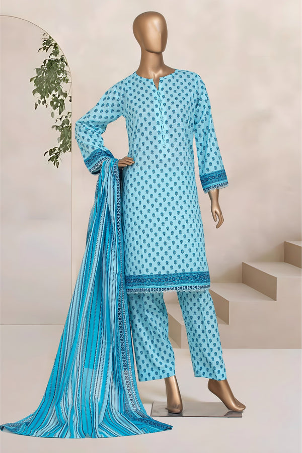 Lawn - Stitched Printed 3piece with Lace work - Ferozi