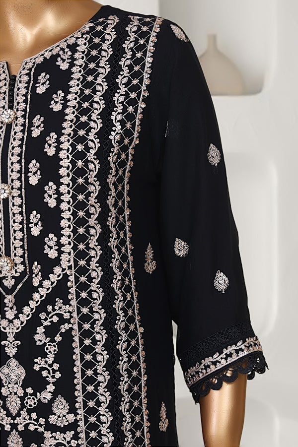 Formal Luxury Chiffon - Stitched Embroidered 3piece with Emb Dupatta - Black