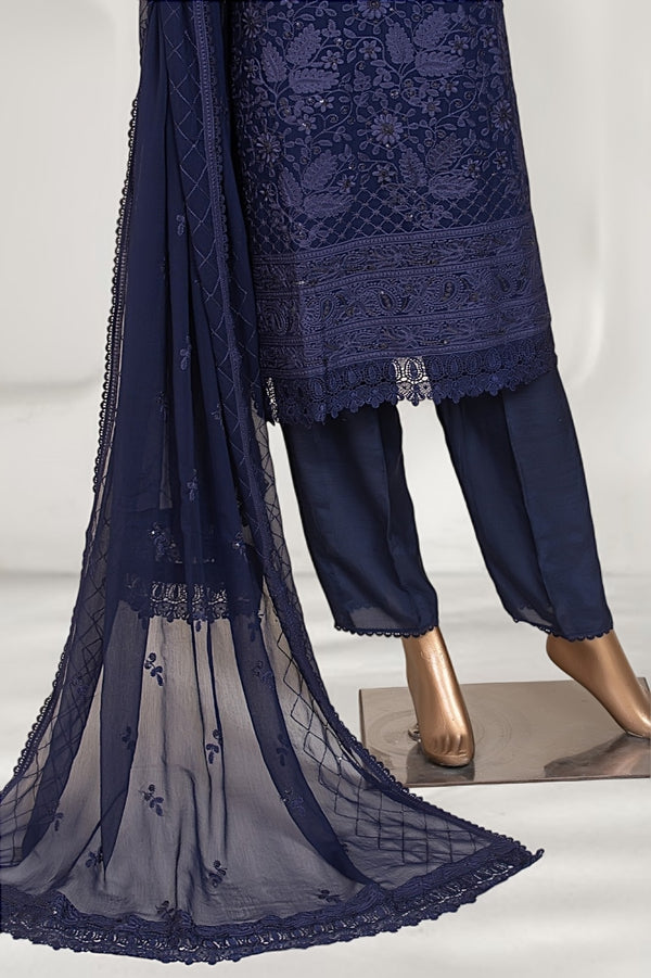 Formal Luxury Chiffon - Stitched Embroidered 3piece with Emb Dupatta - Blue