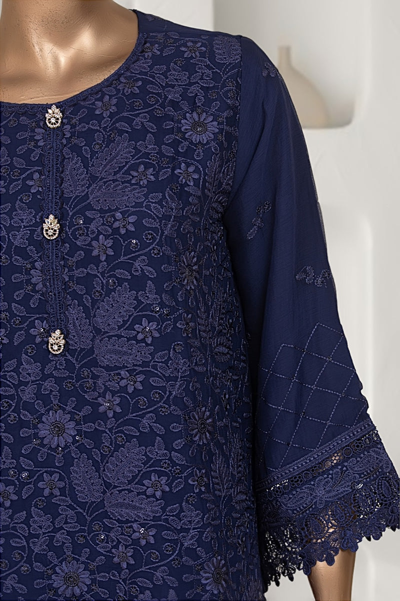 Formal Luxury Chiffon - Stitched Embroidered 3piece with Emb Dupatta - Blue