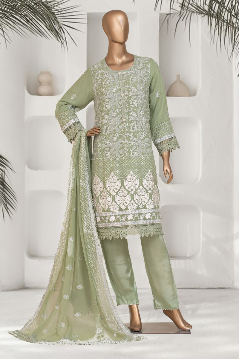 Formal Luxury Chiffon - Stitched Embroidered 3piece with Emb Dupatta - Pista