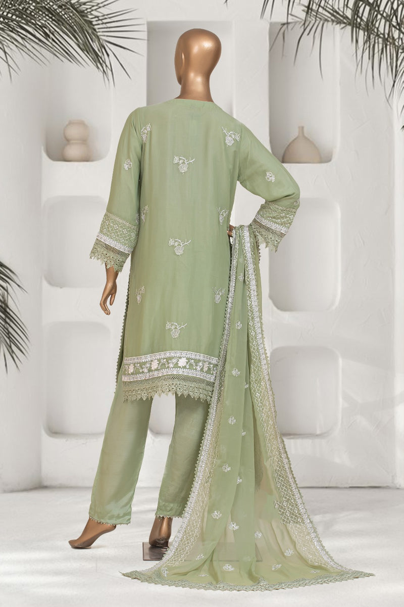 Formal Luxury Chiffon - Stitched Embroidered 3piece with Emb Dupatta - Pista