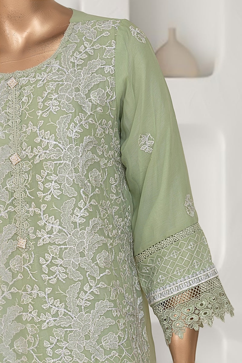 Formal Luxury Chiffon - Stitched Embroidered 3piece with Emb Dupatta - Pista