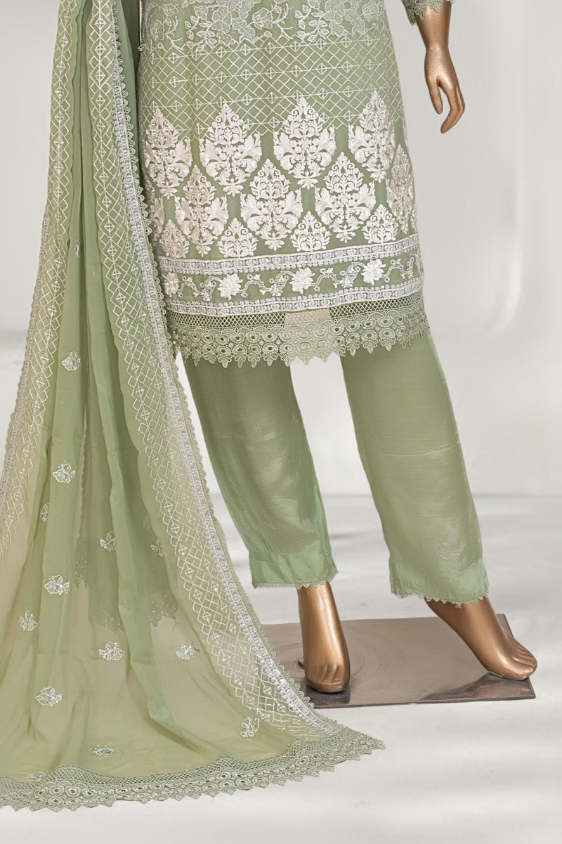 Formal Luxury Chiffon - Stitched Embroidered 3piece with Emb Dupatta - Pista