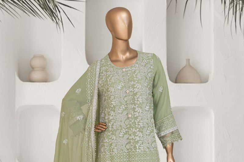 Formal Luxury Chiffon - Stitched Embroidered 3piece with Emb Dupatta - Pista