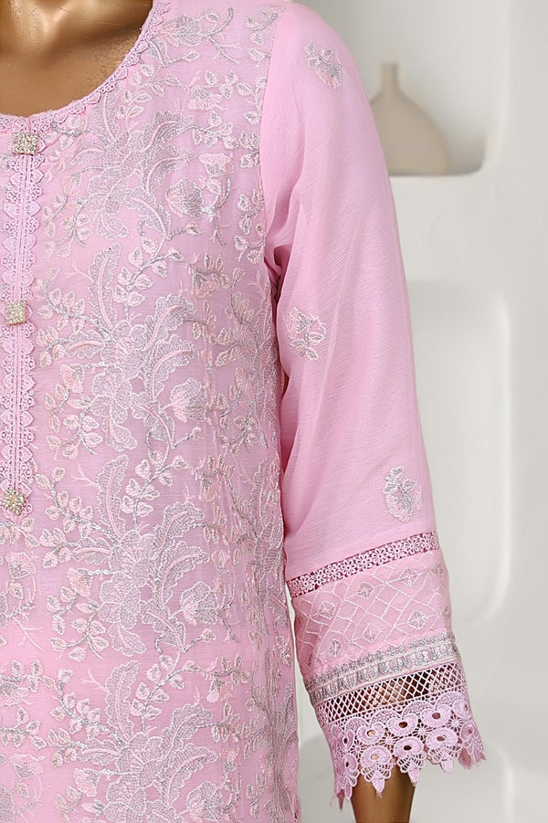 Formal Luxury Chiffon - Stitched Embroidered 3piece with Emb Dupatta - Pink