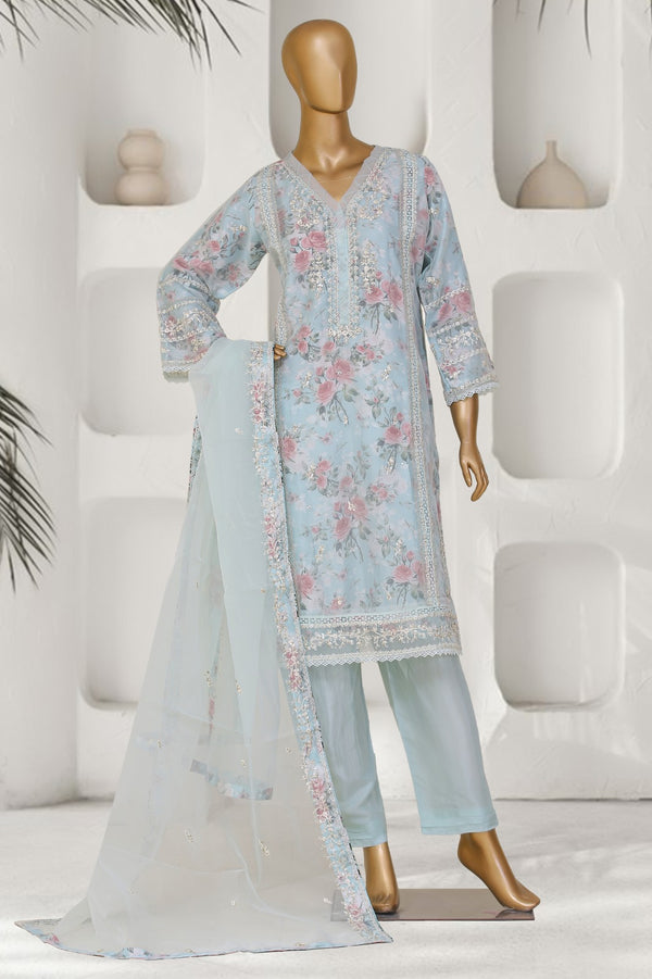 Formal Organza (Printed silk inner) - Stitched Embroidered 3piece with Hand work - Ferozi