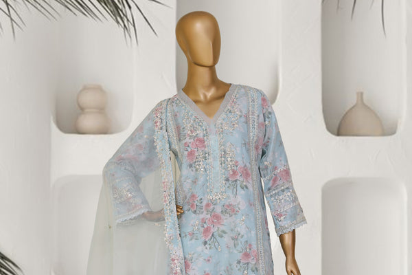 Formal Organza (Printed silk inner) - Stitched Embroidered 3piece with Hand work - Ferozi