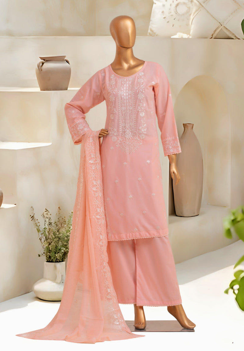 Lawn Festive - Stitched Embroidered 3piece with Embroidered Chiffon Dupatta  - Pink