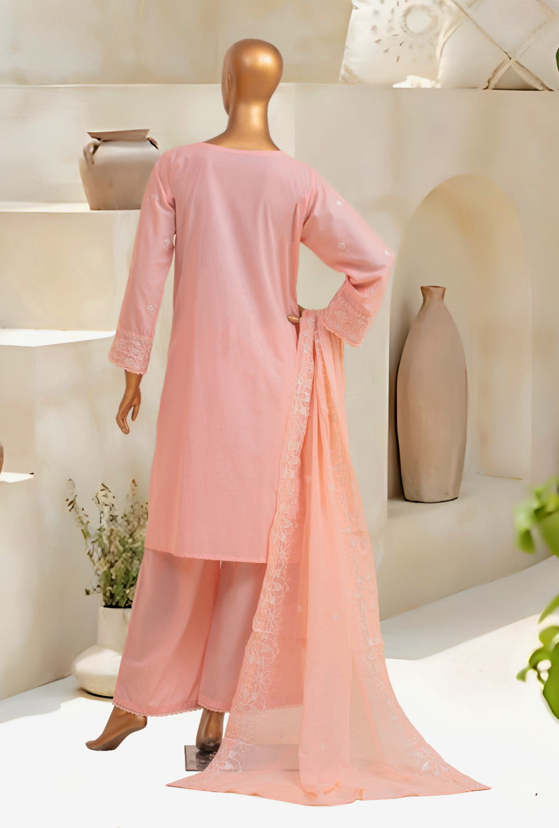 Lawn Festive - Stitched Embroidered 3piece with Embroidered Chiffon Dupatta  - Pink