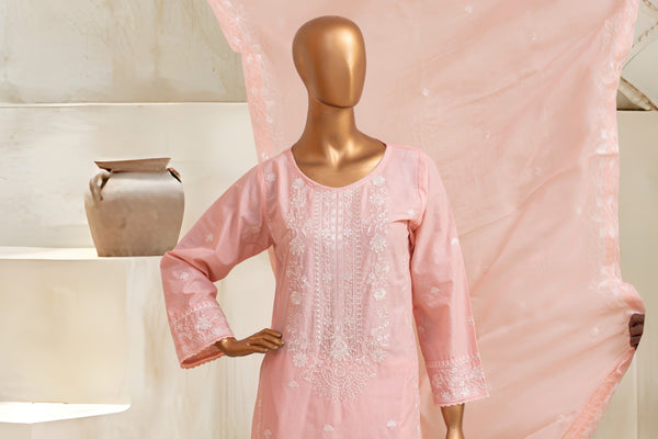 Lawn Festive - Stitched Embroidered 3piece with Embroidered Chiffon Dupatta  - Pink