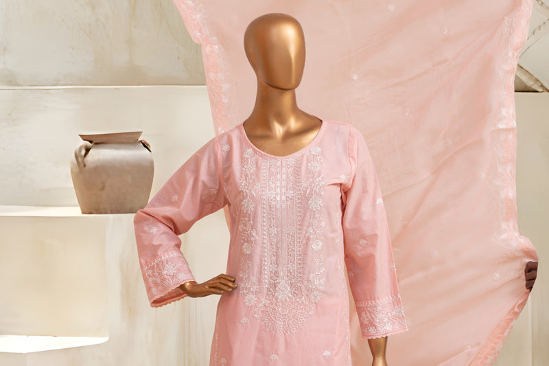 Lawn Festive - Stitched Embroidered 3piece with Embroidered Chiffon Dupatta  - Pink