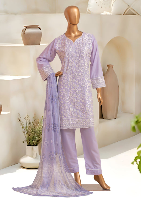 Lawn Festive - Stitched Embroidered 3piece with Embroidered Chiffon Dupatta  - Lilac