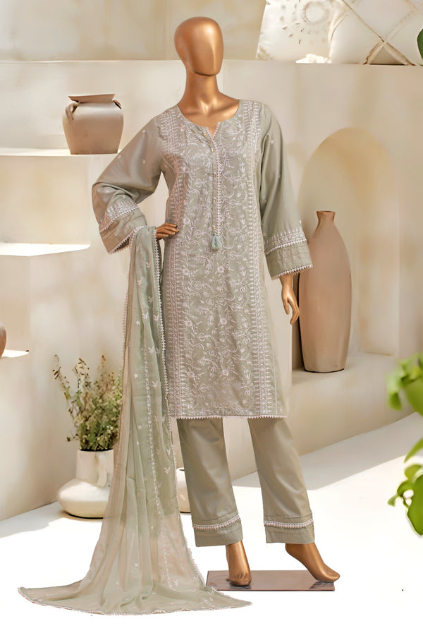 Lawn Festive - Stitched Embroidered 3piece with Embroidered Chiffon Dupatta  - Pista