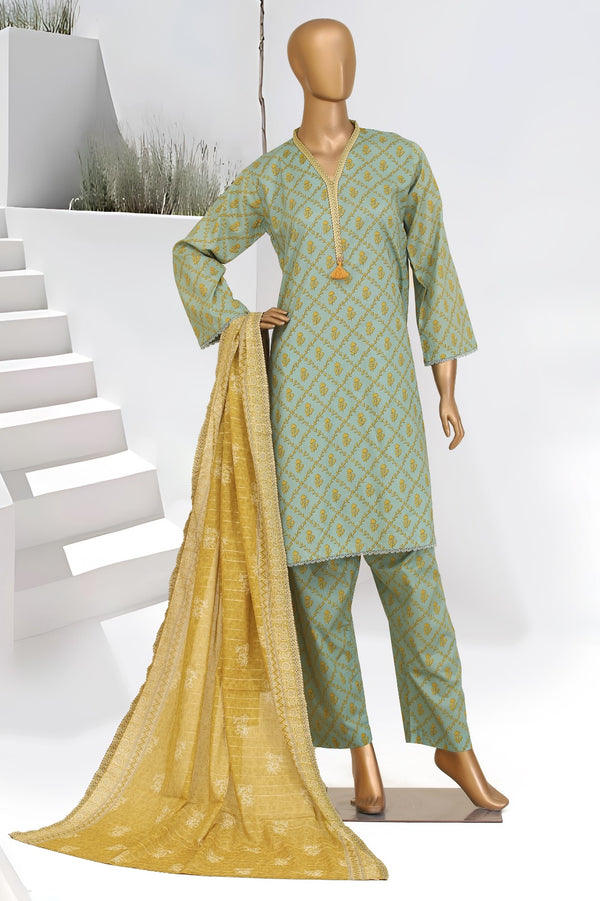 Lawn - Stitched Printed 3piece with Lace work -Pista