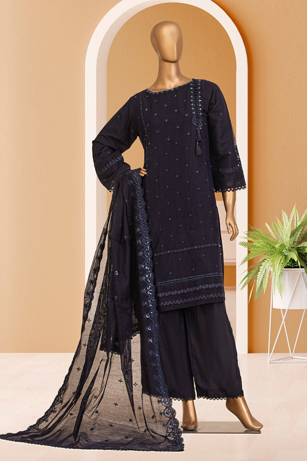 Khaddi Net - Stitched Formal 3piece with Handwork - Blue