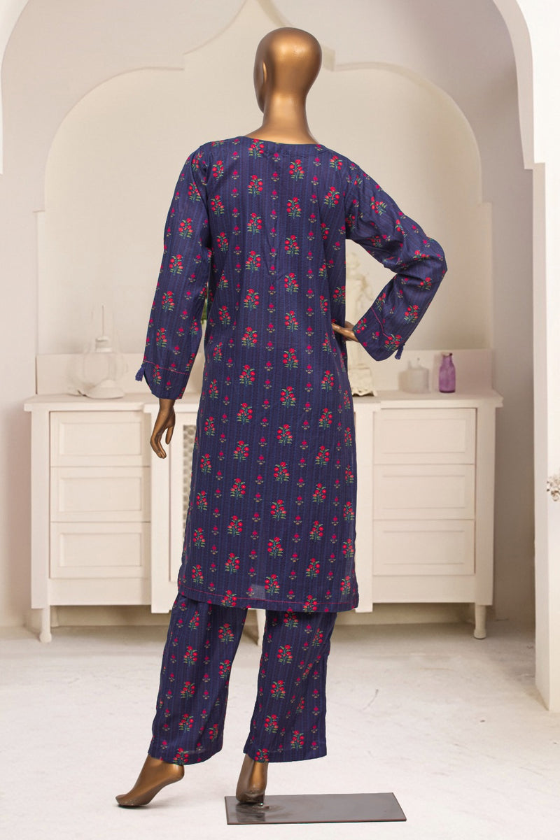 Cotton Co-ords - Stitched Printed Kurti & Trouser with Lace work - Blue