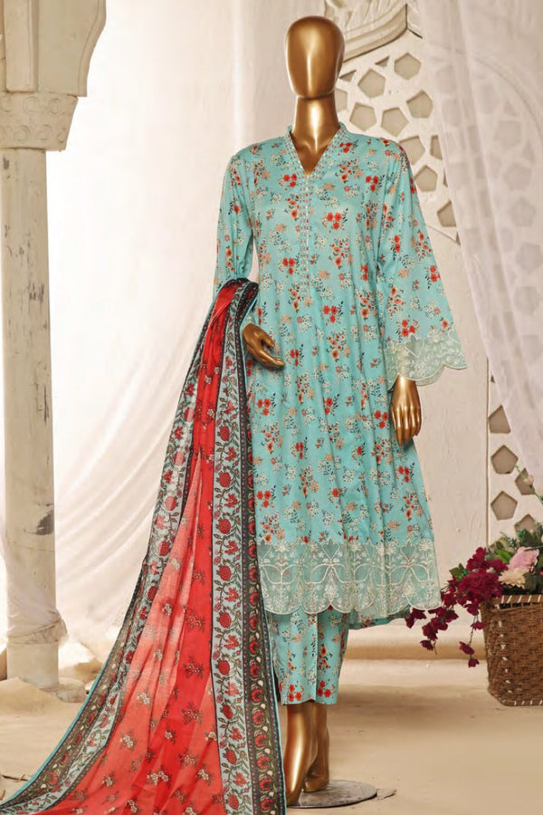 Lawn Frock Style – Stitched Embroidered 3piece with Cutwork  - Ferozi