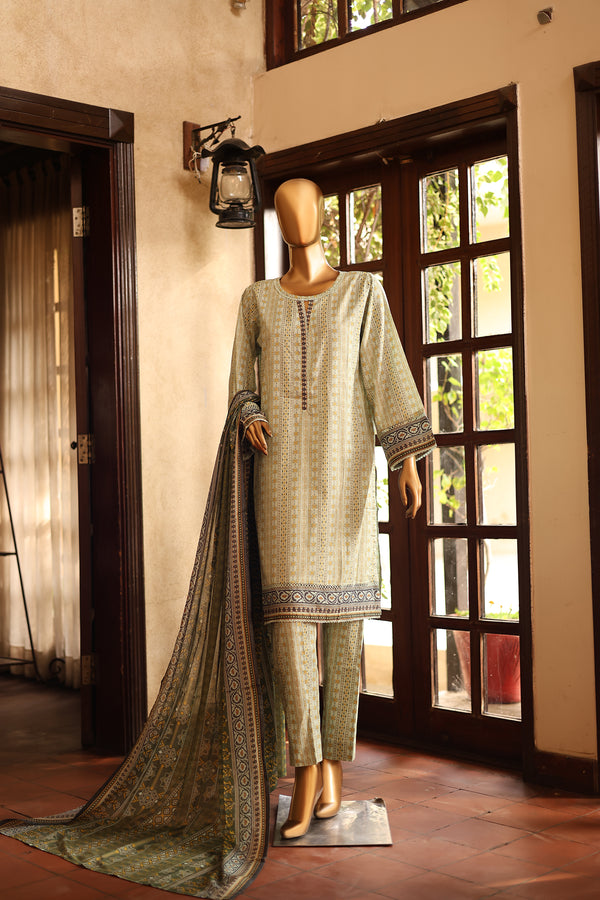 Lawn - Stitched Printed 3piece with Lace work - Pista