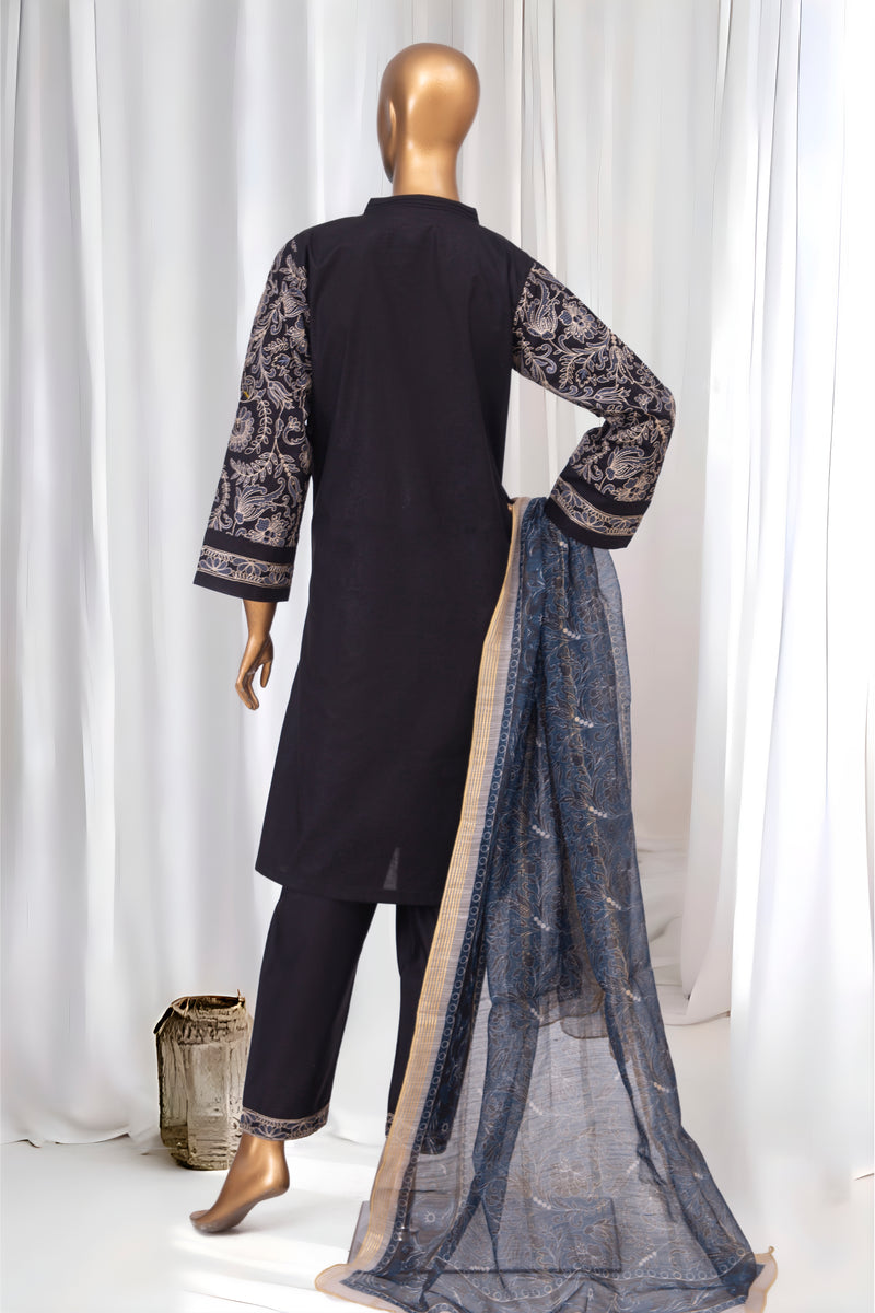 Festive Lawn - Stitched Embroidered 3piece with Printed Monar Dupatta - Black