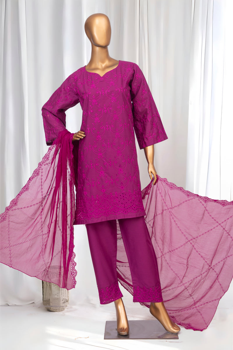 Festive Lawn - Stitched Embroidered 3piece with Emb Chiffon Dupatta - Magenta