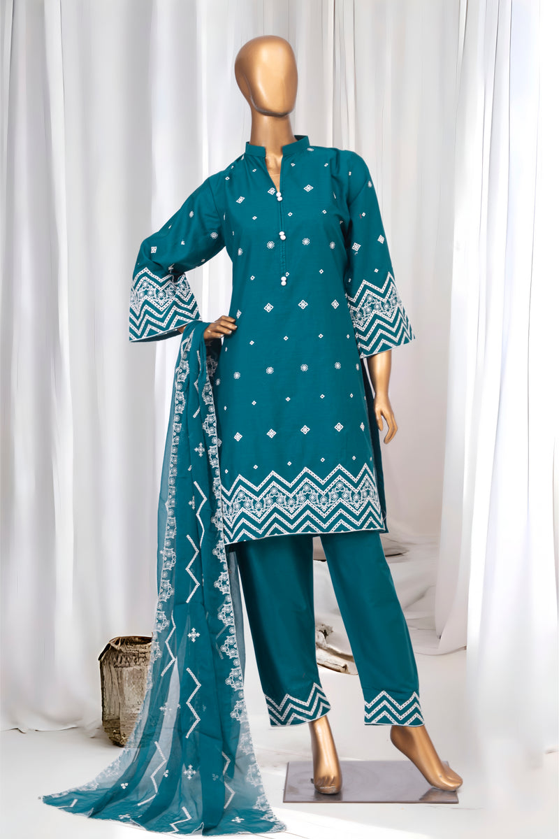 Festive Lawn - Stitched Embroidered 3piece with Emb Chiffon Dupatta - Teal