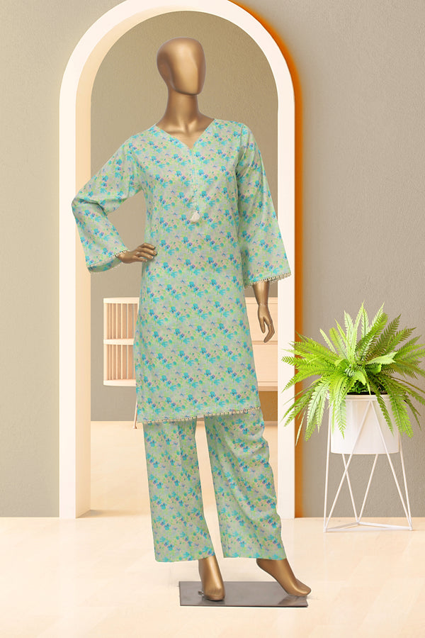 Cotton Co-ords - Stitched Printed Kurti & Trouser with Lace work - Pista