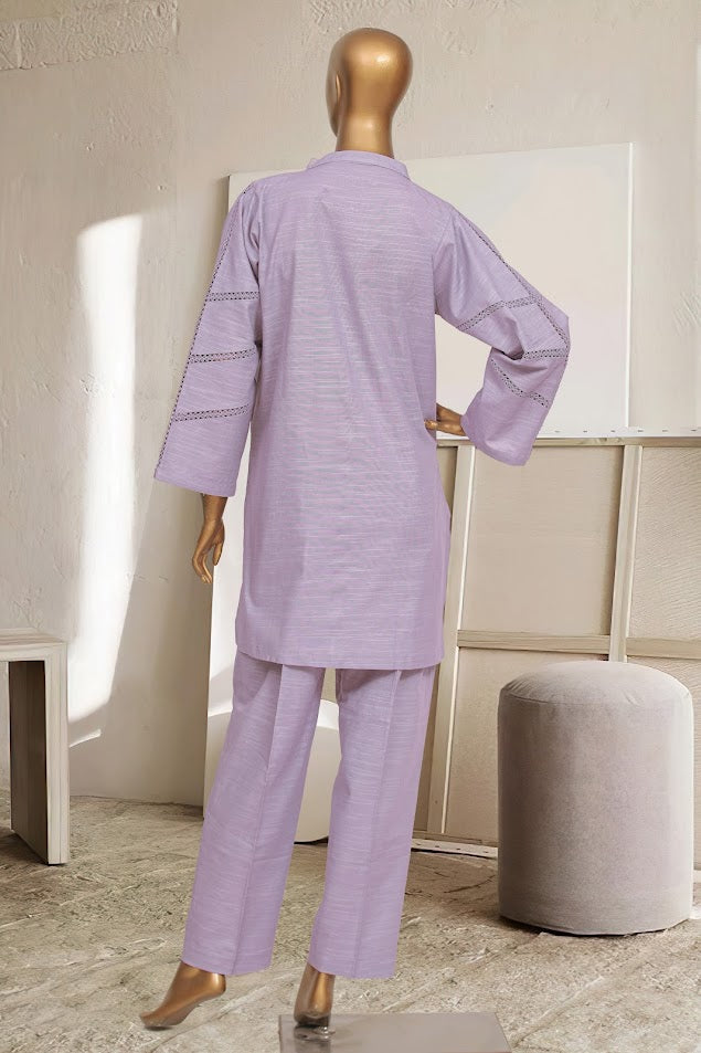 Khaddar Solid Co-ords - Stitched kurti & trouser with Pintex & Lace work - Plum