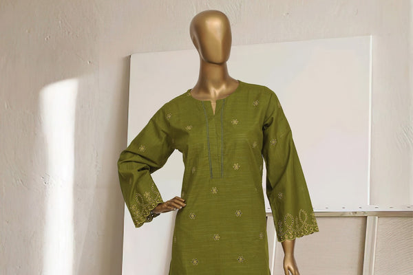 Khaddar Chikan-kari Co-ords - Stitched Kurti & Trouser with schiffli work - Dhani