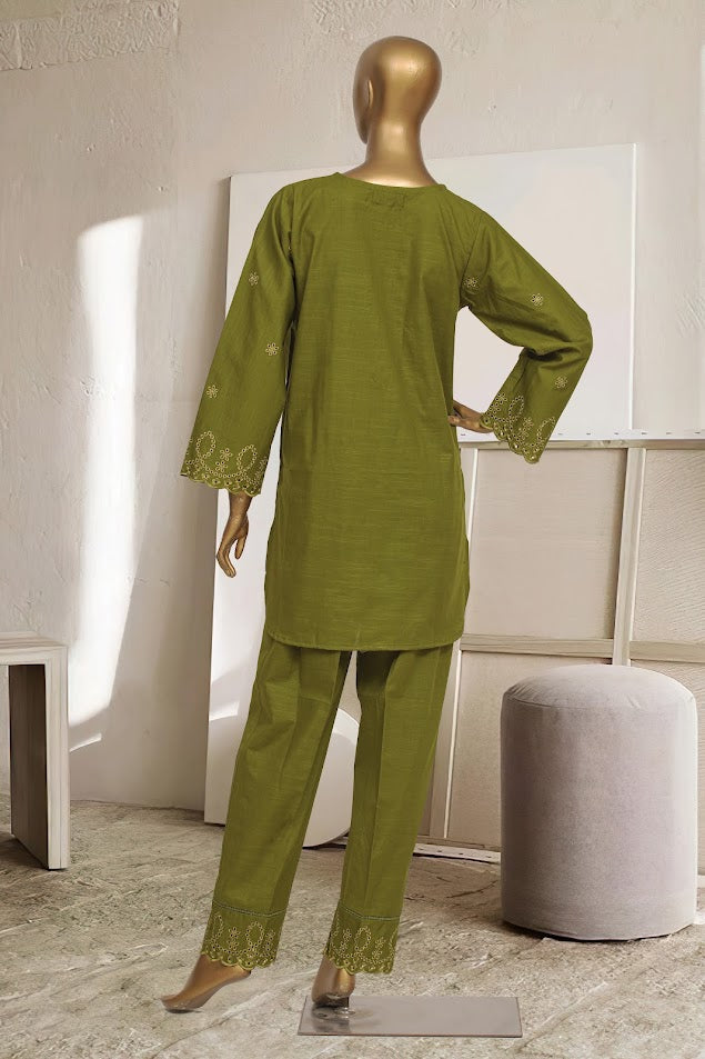 Khaddar Chikan-kari Co-ords - Stitched Kurti & Trouser with schiffli work - Dhani