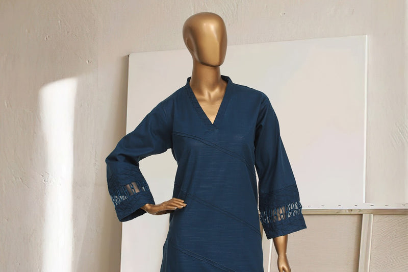 Khaddar Solid Co-ords - Stitched kurti & trouser with Pintex & Dori work - Zink