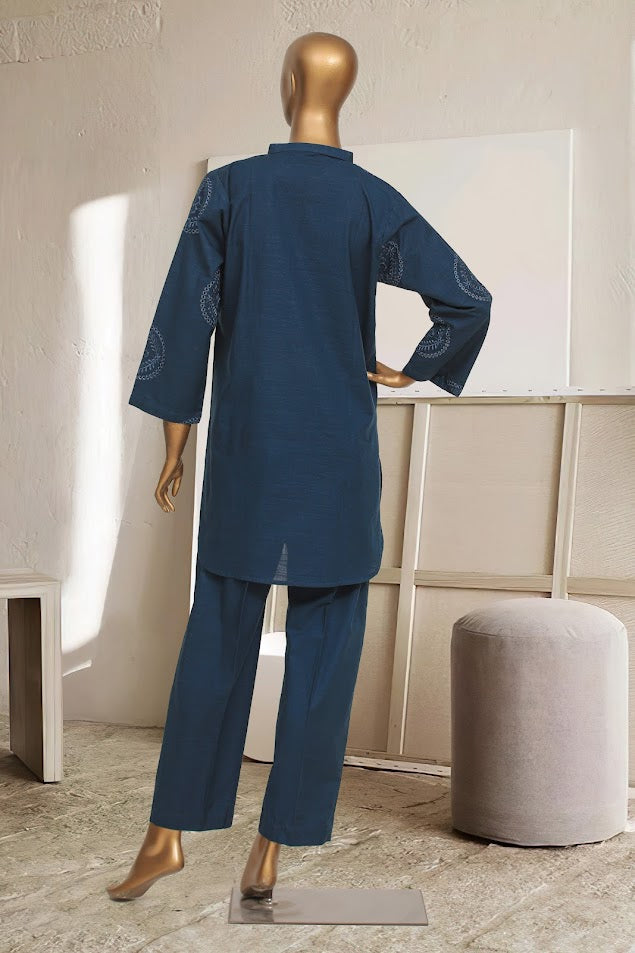 Khaddar Chikan-Kari Co-ords - Stitched kurti & trouser with schiffli work - Zink