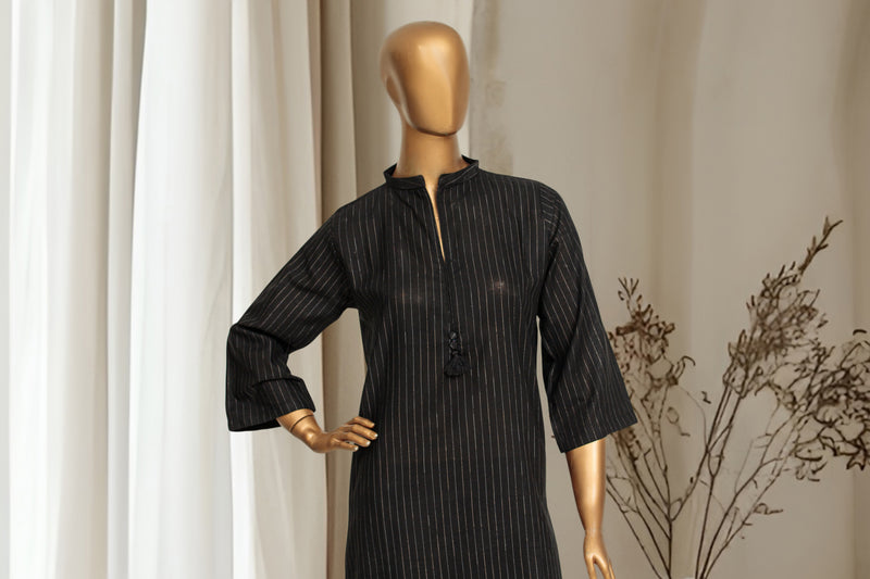 Khaddar - Stitched Solid Co-ords with Zari lining - Black