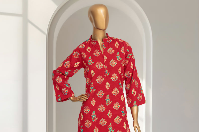 Khaddar - Stitched Gold Printed Co-ords with Glitter work - Red