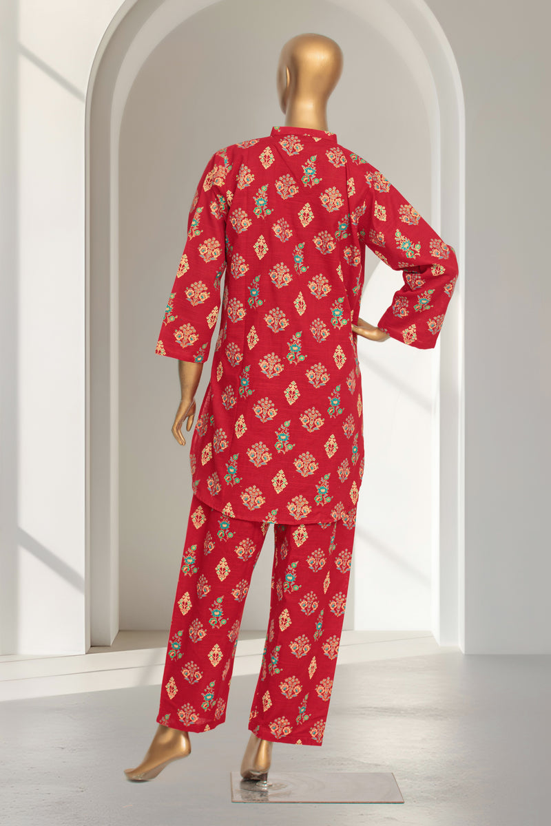 Khaddar - Stitched Gold Printed Co-ords with Glitter work - Red