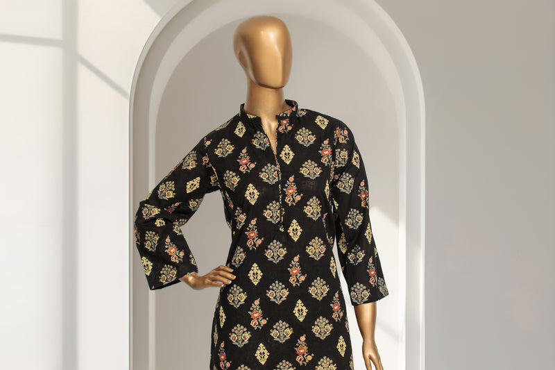 Khaddar - Stitched Gold Printed Co-ords with Glitter work - Black