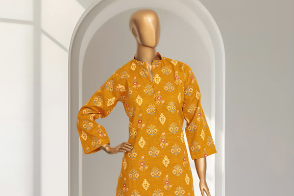 Khaddar - Stitched Gold Printed Co-ords with Glitter work - Yellow