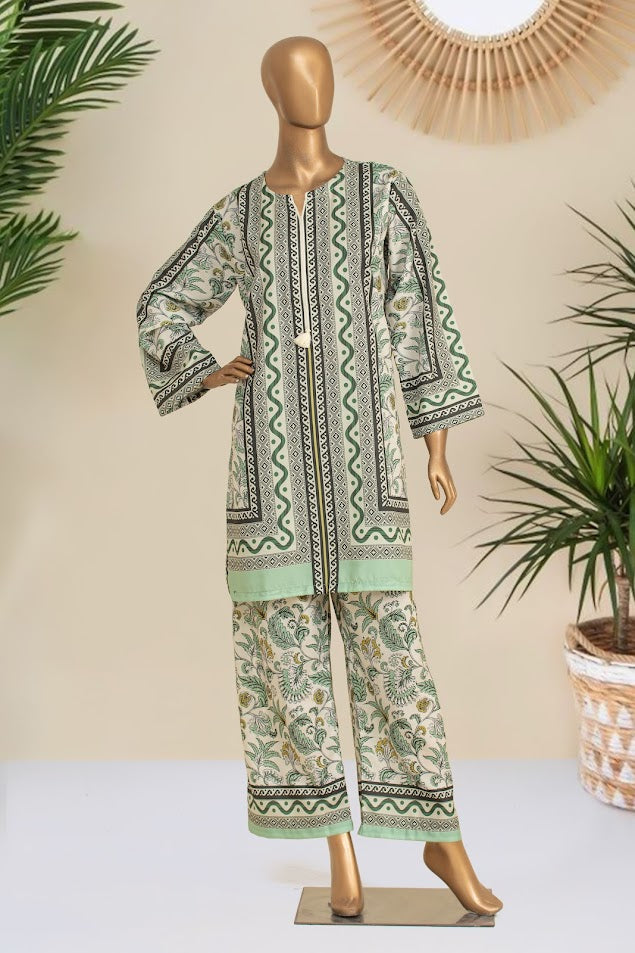 CREPE Co-ords - Stitched Printed Kurti & Trouser - Light Green