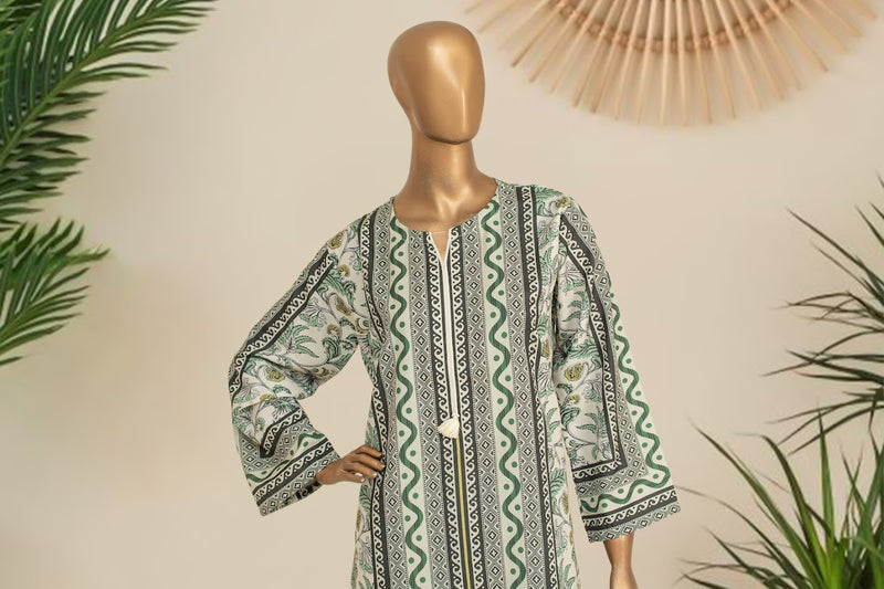 CREPE Co-ords - Stitched Printed Kurti & Trouser - Light Green