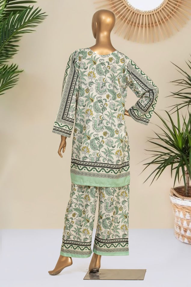 CREPE Co-ords - Stitched Printed Kurti & Trouser - Light Green